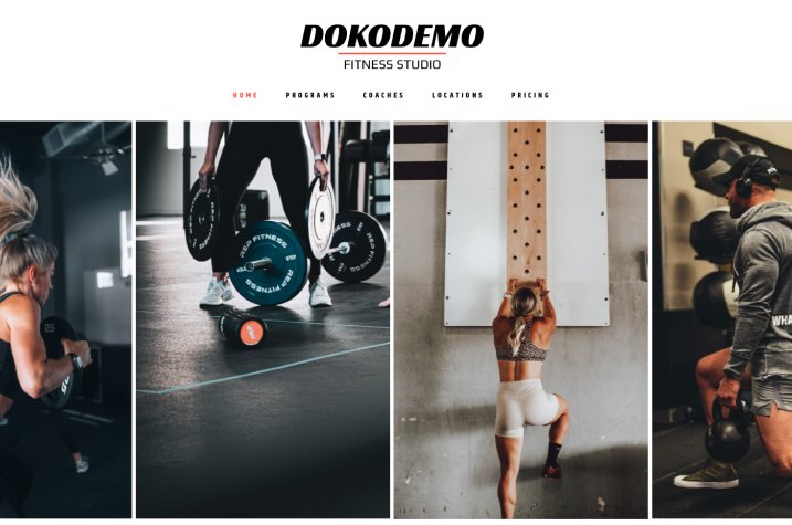Hero section do website moderno para a academia Dokodemo Fitness.