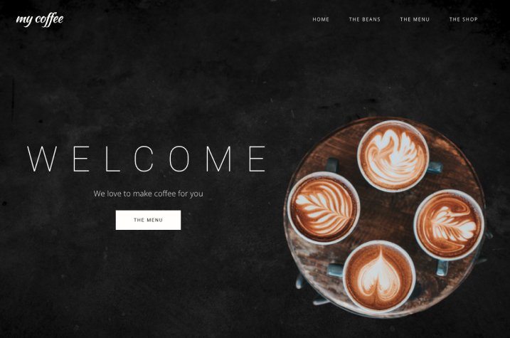 Hero section do website moderno para a cafeteria My Coffee.